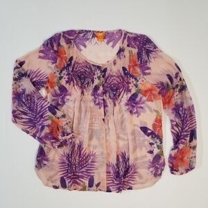 Joe Fresh Floral Hawaiian Long Sleeved Blouse Size Large